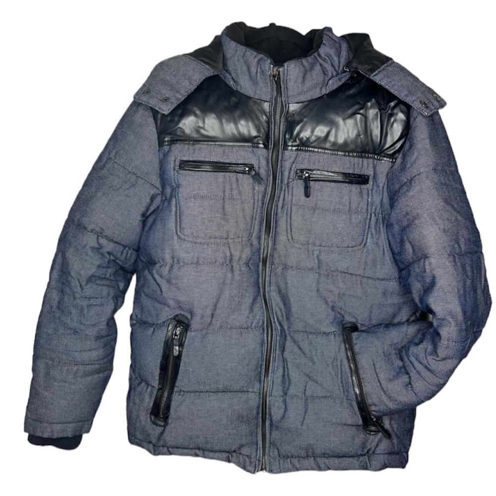 Zara Man Denim Collection puffer bomber jacket hooded size small